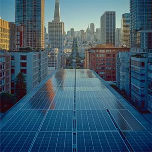 New York solar panel with buildings in background