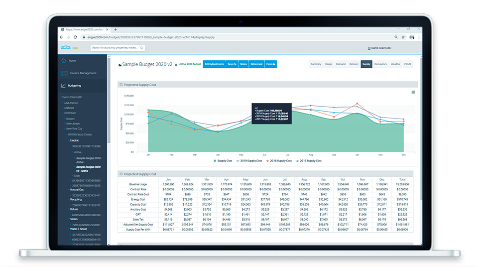 Computer screen with energy reporting platform Computer screen with energy reporting platform