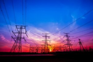 Powerlines a sunset