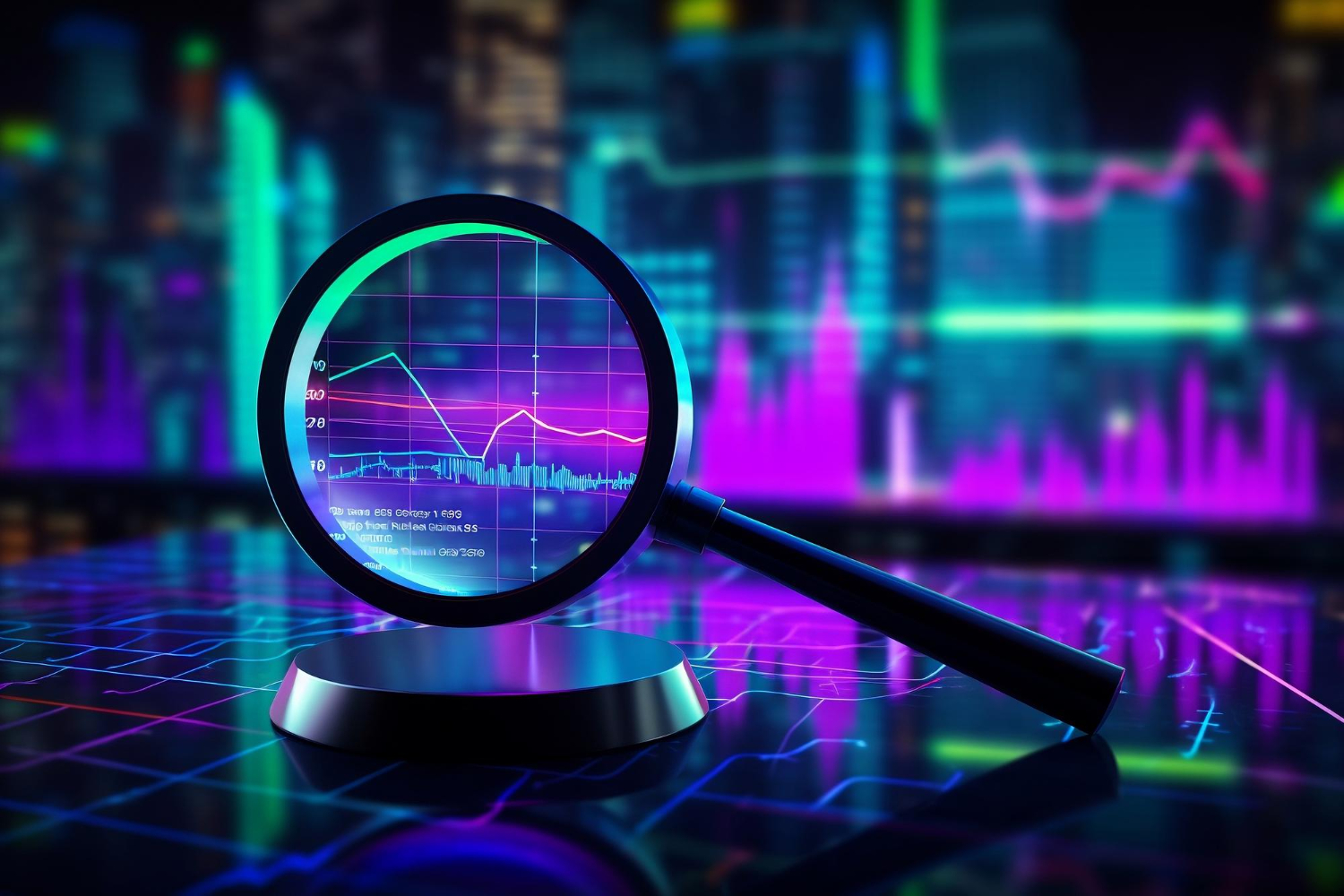 Magnifying glass zooming in on graph Magnifying glass zooming in on graph