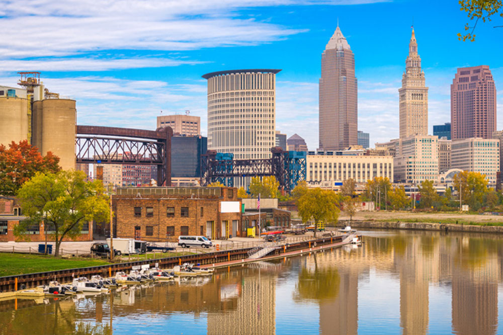 Ohio skyline of buildings with body of water