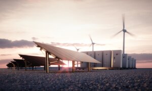 Solar & wind panels at dusk