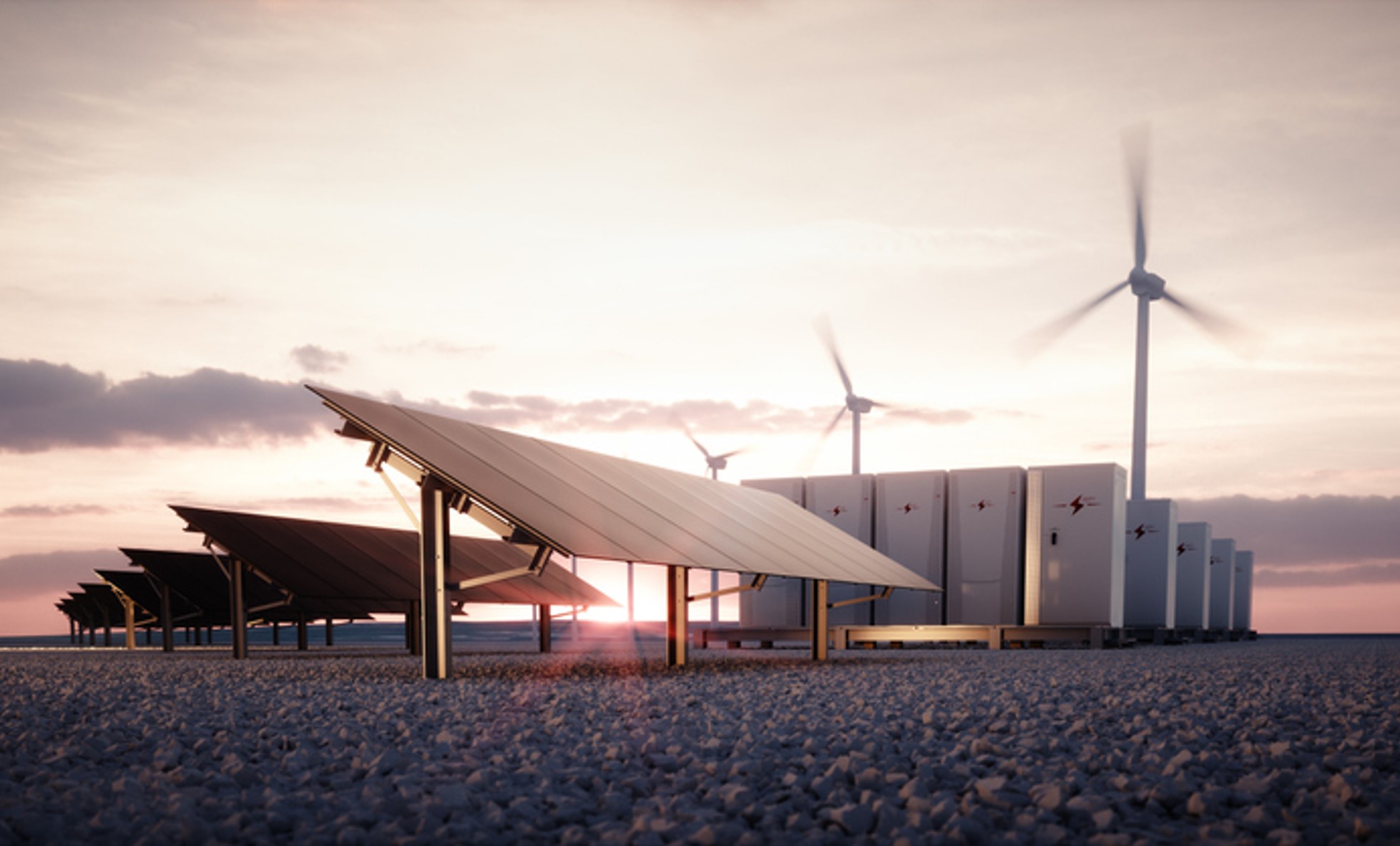 Solar & wind panels at dusk