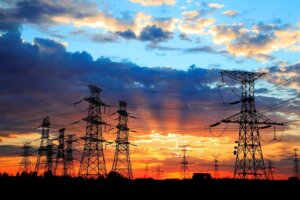 Transmission lines during sunset